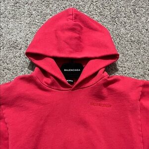 Balenciaga Kids Washed Red Center Logo Monogram Hoodie Size 10